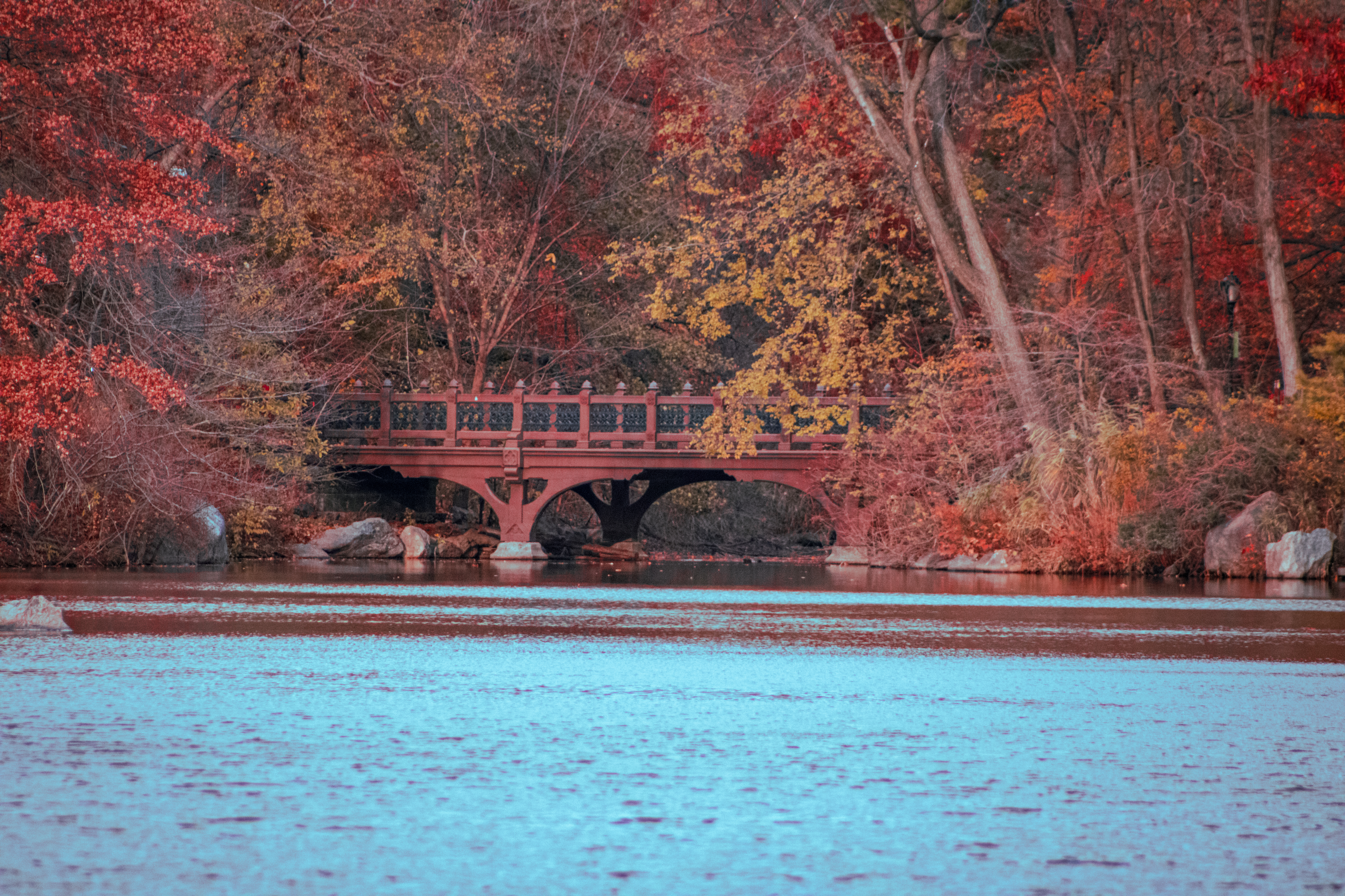 A Red Bridge in the distance